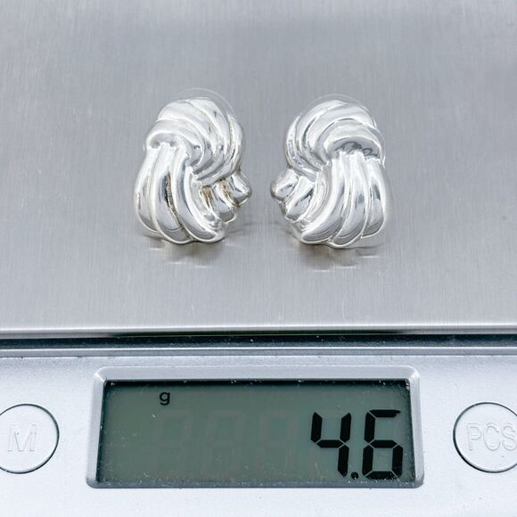 Vintage Sterling Silver 925 Textured Wave Earrings - Picture 5 of 6